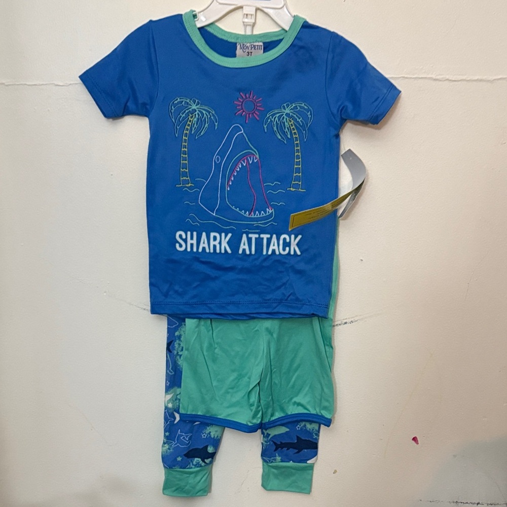 Shark Attack Blue and Green Rashguard Set